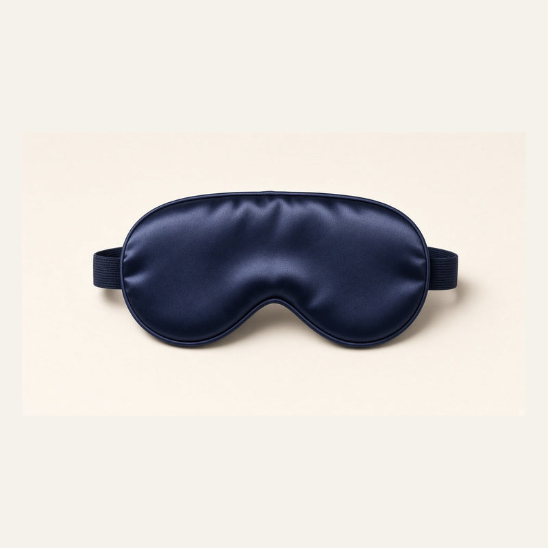 Mulberry silk sleep mask in navy on white — Eight Meridian